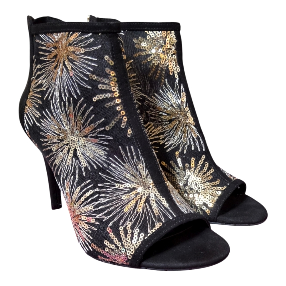 Charming Charlie Black Sequin Peep Toe Pumps Ankle Booties For Parties Holidays